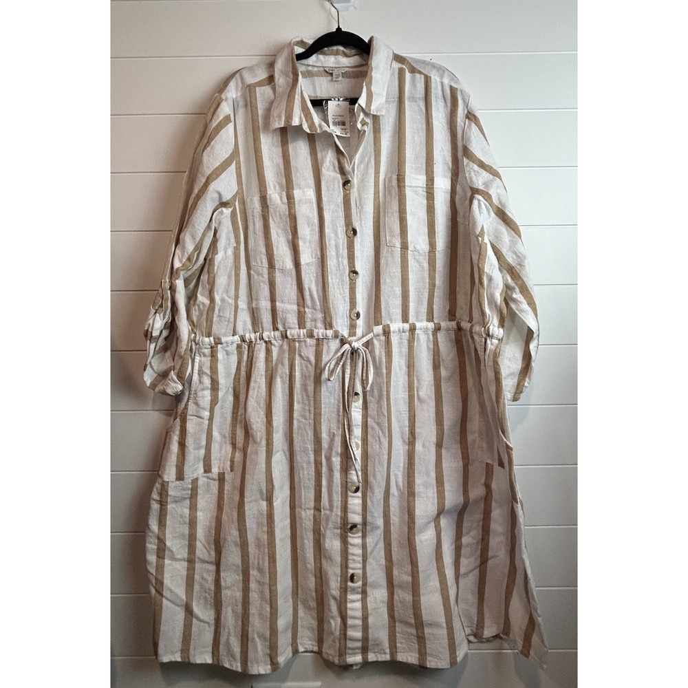 Cato Long Sleeve‎ Shirt Dress Womens 26/28 White Beige Plus Size